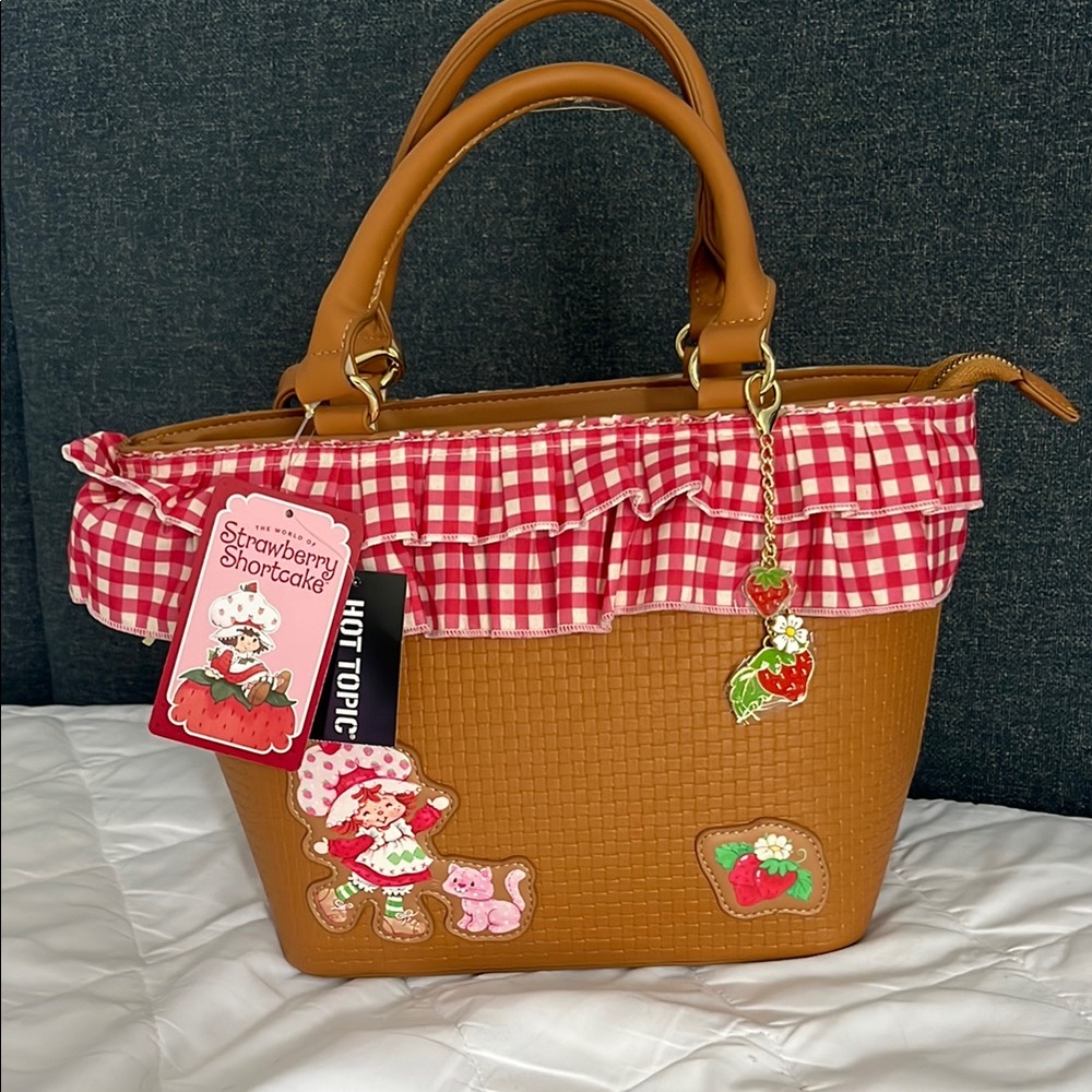 NWT Hot Topic Brown Satchel with Red Gingham Ruffle